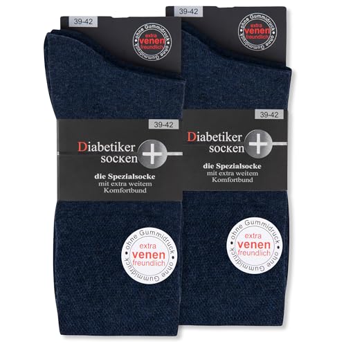 6 Paar Socken mit Komfortbund ohne Gummi & ohne Naht 97% Baumwolle Damen & Herren Diabetiker Socken 26823 (Jeans 47-50)