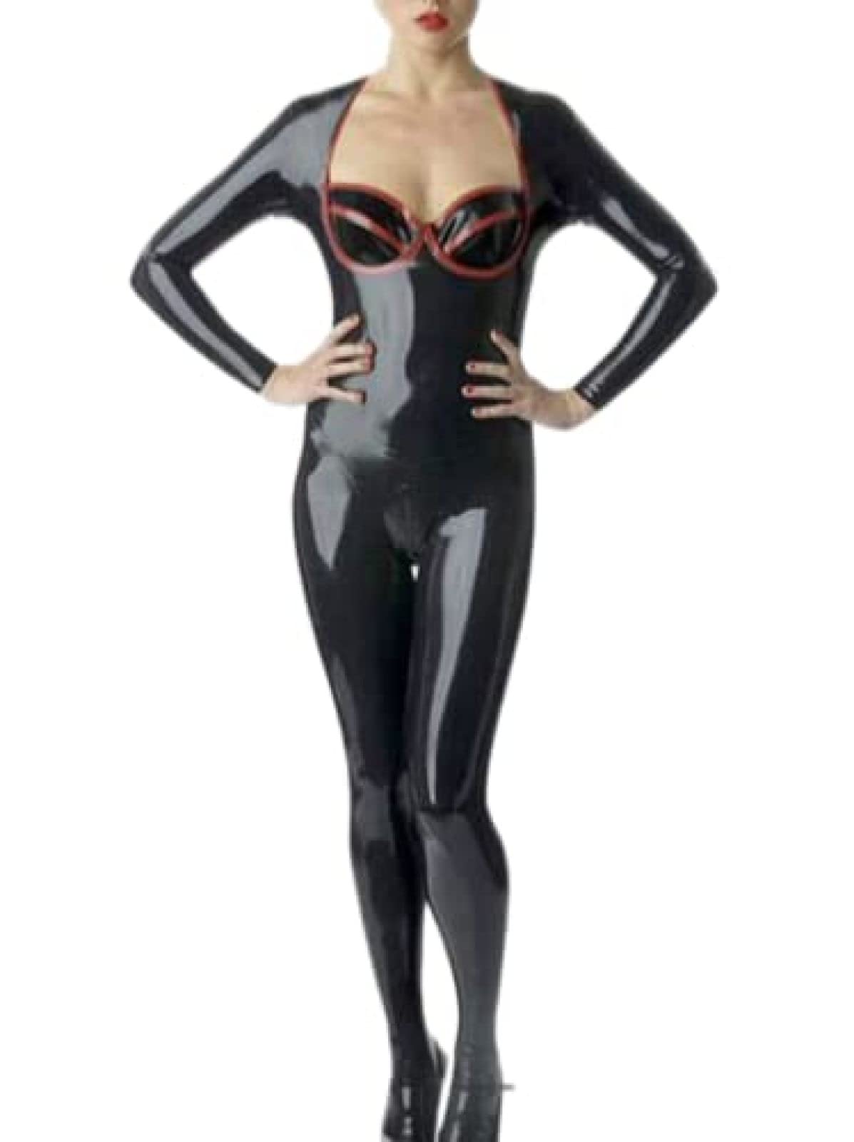 Latex Fetisch KostümSchwarz-Langarm-Latex-Catsuit,AS IT,S