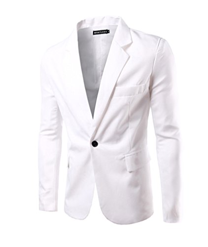 Herren Sakko Blazer Slim Fit Business Lässig EIN Knopf Jacke Blazer Sakko Weiß XL