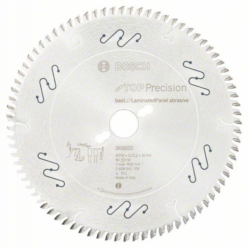 Bosch Kreissägeblatt Top Precision Best for Laminated Panel Abrasive 250x30x3,2 mm, 80 2608642109