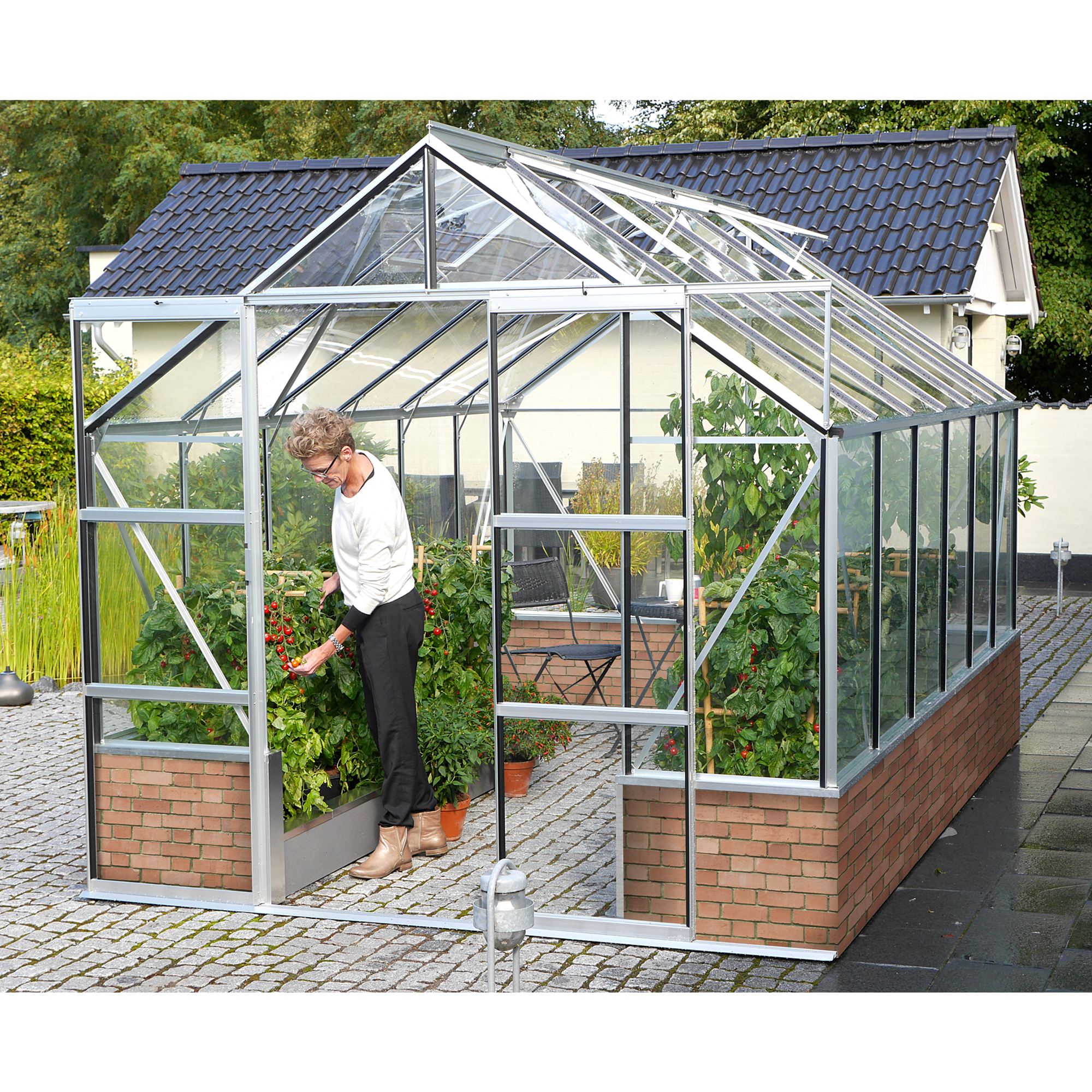 Vitavia Gewächshaus 'Cassandra 9900' 9,9 m² 256 x 388 cm 3 mm Sicherheitsglas silbern 3