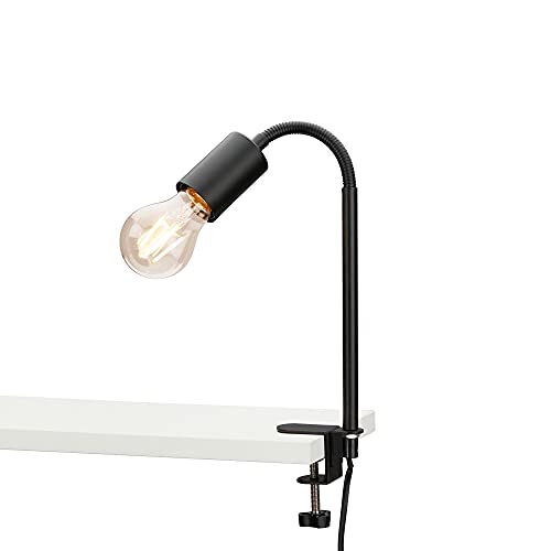 Briloner Leuchten - Klemmleuchte, Klemmlampe, 1x E27, max. 10 Watt, inkl. Kabelschalter, inkl. Flexarm, Metall, Schwarz, 477mm