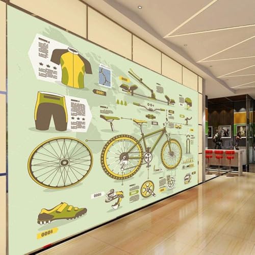 Vintage Fahrräder Mountainbike Teile Werkzeuge 3D Tapete Poster Restaurant Schlafzimmer Wohnzimmer Sofa TV Dekorative Wand-250cm×170cm