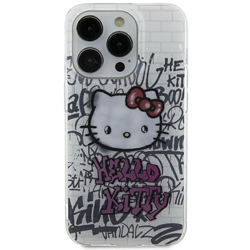 Hello Kitty HKHCP15SHDGPHT Hülle für iPhone 15 6.1" Weiß hardcase IML Kitty On Bricks Graffiti