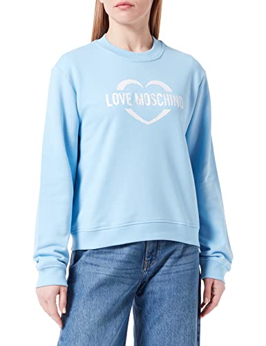 Love Moschino Women's Regular fit Roundneck Long-Sleeved with Heart Holographic Print Sweatshirt, Light Blue, 40