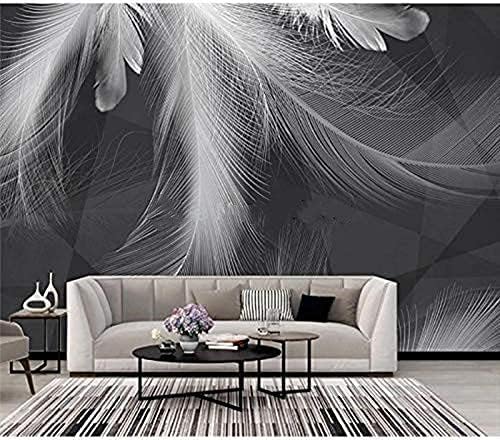 XLMING Schöne Schwarz Weiß Grau Feder Abstrakt Küche Esszimmer Arbeitszimmer Wohnzimmer TV Hintergrund Wand 3D Tapete-200cm×140cm