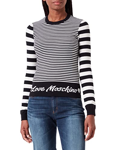 Love Moschino Damen Slim Fit Long-sleeved pullover, White Black, 44 EU