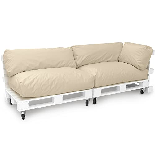 Jumbo XXL Palettenkissen Set von Spatium abnehmbar Bezug wasserdicht gesteppt Palettenpolster Palettenauflage Palettensofa (Beige , 5er Set)