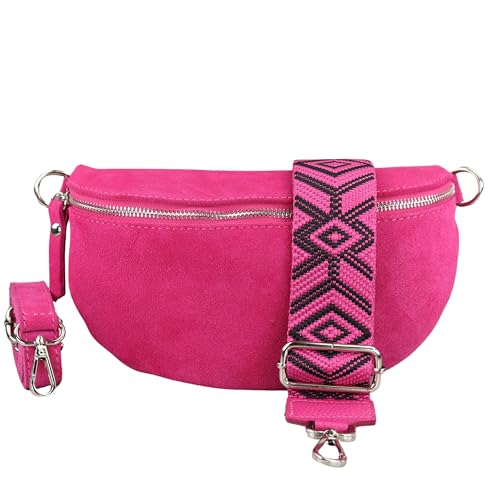 BLADE Bauchtasche Damen, Handgemachte Wildledertasche, Crossbody Bag, Gürteltasche Echtes Leder mit 2 abnehmbaren/verstellbaren breiten Gürteln, Umhängetasche aus Italien, Geschenk für Sie -Fuchsia