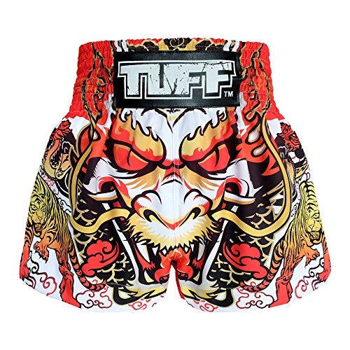 Tuff Sport Boxen Muay Thai Shorts Dragon Skull Kick Kampfsport Training Gym Kleidung Trunks, Weißer Drache, Groß