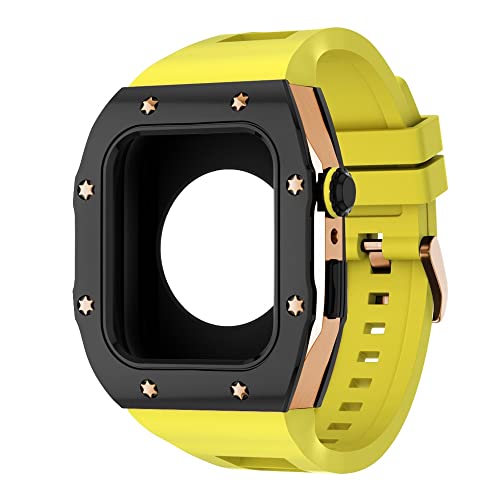 TONECY Metallgehäuse, Silikonband für Apple Watch Serie 8, 7, 45 mm, DIY-Modifikations-Mod-Kit für iWatch 6, 5, 4, SE, 44 mm, Gummiband (Farbe: Q, Größe: 45 mm für 8/7)