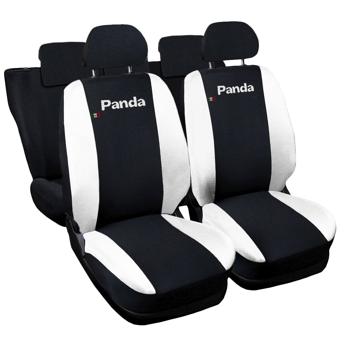 Lupex Shop Autositzbezüge passend für Panda Seconda Serie (Modell 169) Version 60e40 | Schwarz Weiß | Set Sitzbezüge vorne und hinten | gesticktes Logo | Airbag kompatibel | Zubehör