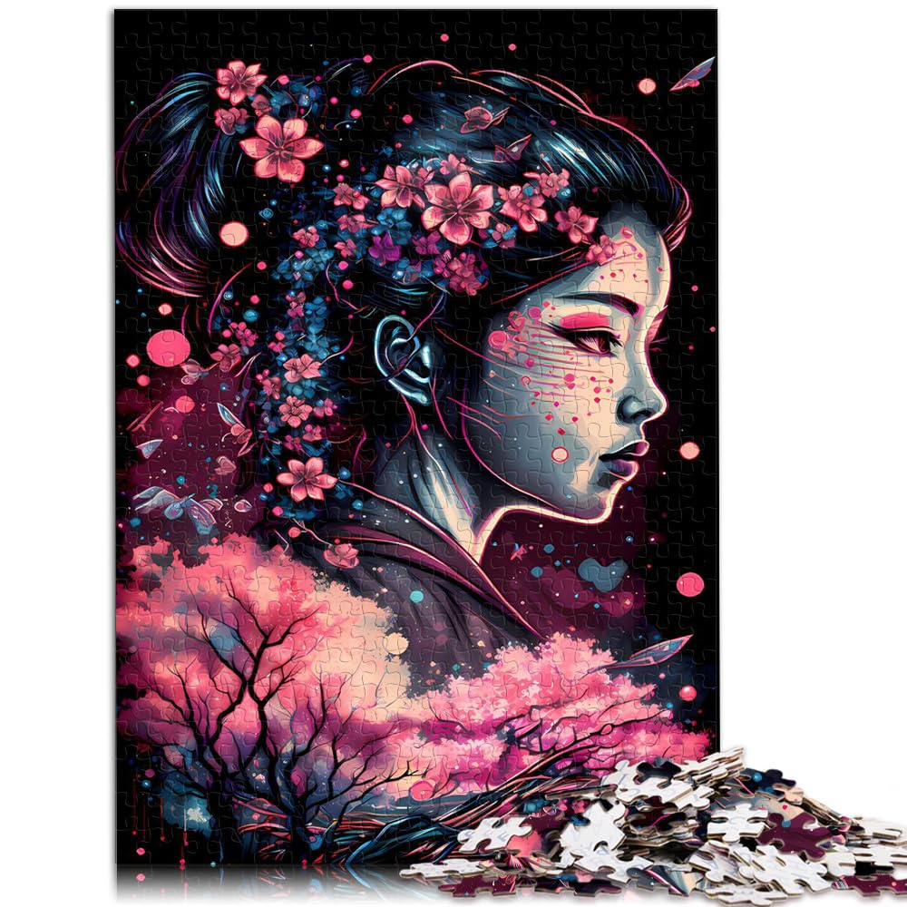 Das Holzpuzzle „Geisha Neon Cherry Blossom“ für Erwachsene mit 1000 Teilen eignet ganze Familie und ist mit 1000 Teilen (50 x 75 cm) ideal.