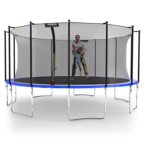 KINETIC SPORTS Trampolin Outdoor Ø 490 cm Blau | TÜV Rheinland GS-geprüft | Sicherheitsnetz, Randabdeckung | UV-beständig | Kindertrampolin Gartentrampolin Set