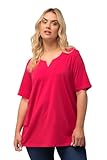 Ulla Popken Damen Übergrößen T-Shirt, kurzärmlig, A-Linie und Tunesischer Kragen, Rot 50+ 807259535-50+, rot, 50/52 EU