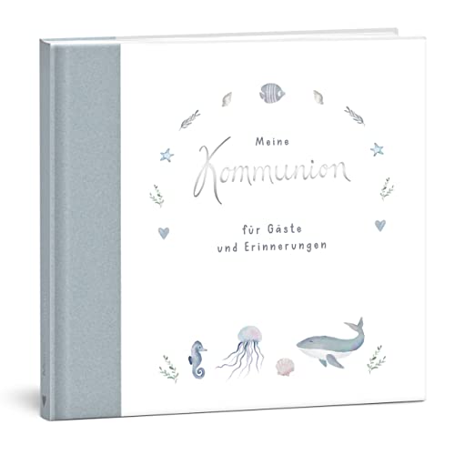 mintkind® Gästebuch "Meine Kommunion" Wal I Kommunion Geschenk personalisiert I Buch zur Kommunion Erinnerungsalbum I Fotoalbum Kommunion Feier für Mädchen und Jungen zum Selbstgestalten