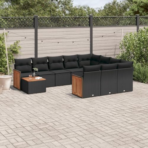 Juroupi 11-tlg. Garten-Sofagarnitur mit Kissen Garden Sofas TerrassenmöBel Lounge Set Balkon Gartenset MöBel Schwarz Poly Rattan - 3260445