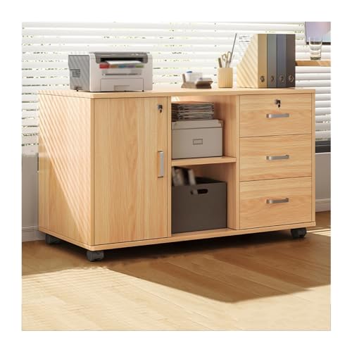 Aktenschrank Rollcontainer Büro-Aktenschrank unter dem Schreibtisch, Aufbewahrungsschrank, drei Schubladen, zwei Fächer, eine Tür, Aufbewahrungsschrank aus Holz, abschließbare Pflanzen-Sideboards Büro