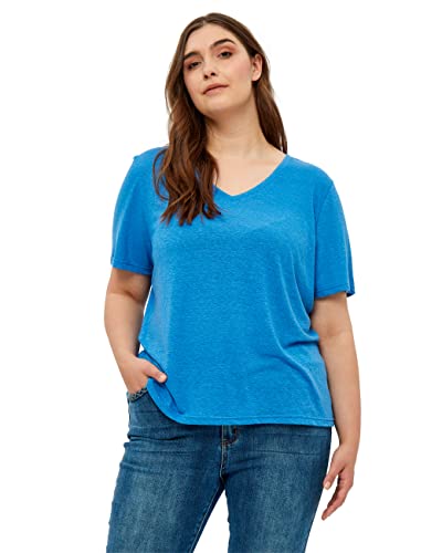 Peppercorn Marina V-Ausschnitt T-Shirt Kurve | Tshirt Damen In Blau | Frühling Bluse Damen | Größe 50