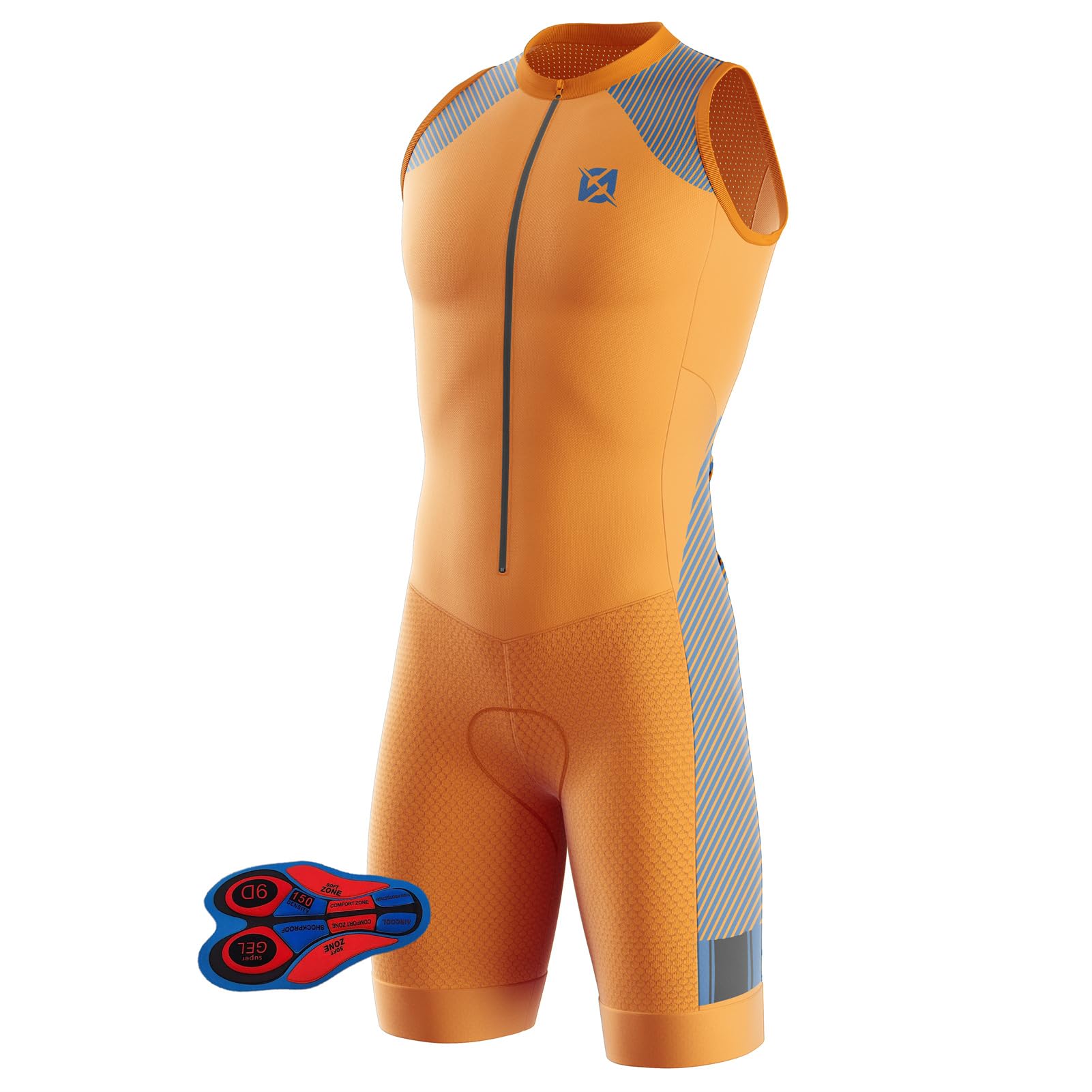 Triathlon Anzug Herren Herren Radsportanzug gepolstert einteilig Trisuit Bike Top Short Trisuit Einteiler für WettkampfGeeignet zum Laufen, Radfahren, Schwimmen (TYP-3,L)