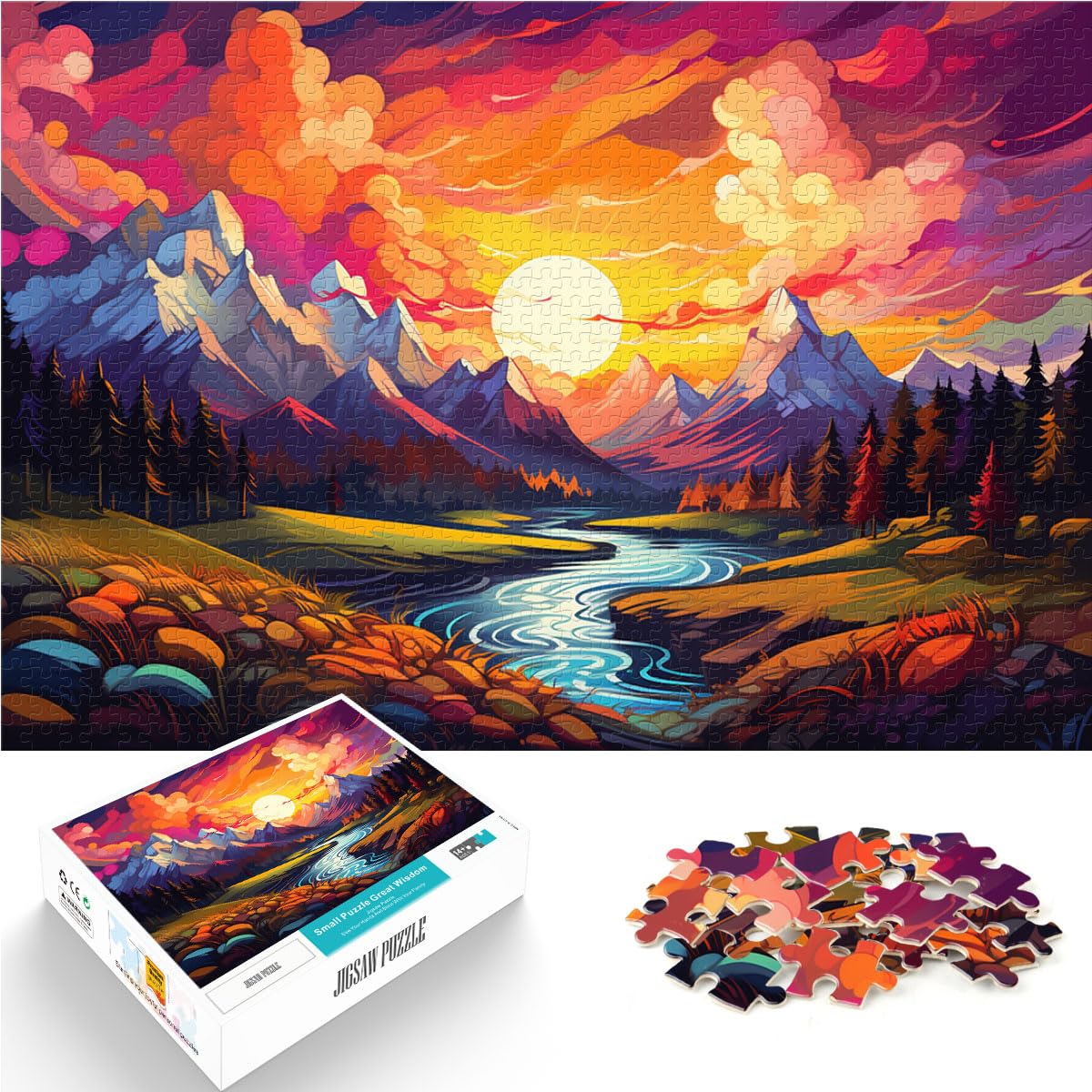 Puzzle-Geschenk, schöne, farbenfrohe Landschaft, 1000 Teile für Erwachsene, schwierige Puzzles, Holzpuzzle, tolle Geschenke für Weihnachten, 1000 Teile (50 x 75 cm)