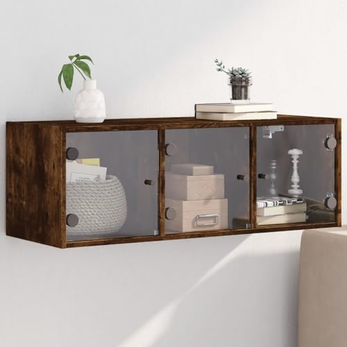 KLYEON Wandschrank mit Glastüren Räuchereiche 102x37x35 cm,Stylischer Hängeschrank aus Räuchereiche mit Glastüren für zusätzlichen Stauraum und DesignEffekt Aufbewahrungsschränke & Schließfächer