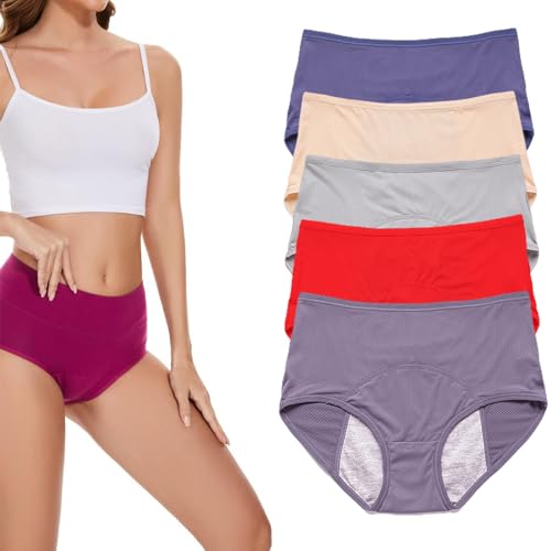 Inkontinenz Unterwäsche Damen Perioden Unterwäsche Damen Baumwolle Period Underwear Menstruations Auslaufsicher Unterhosen 5er Pack (A 8XL)