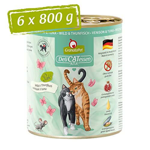 GranataPet Delicatessen Wild & Thunfisch, Nassfutter für Katzen, Katzenfutter für Feinschmecker, Futter ohne Getreide & ohne Zuckerzusätze, 6 x 800 g