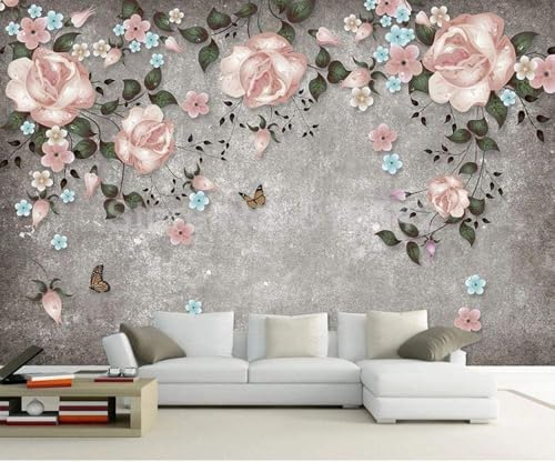 Vintage Rose Rebe Schmetterling 3D Tapete Poster Restaurant Schlafzimmer Wohnzimmer Sofa TV Dekorative Wand-300cm×210cm