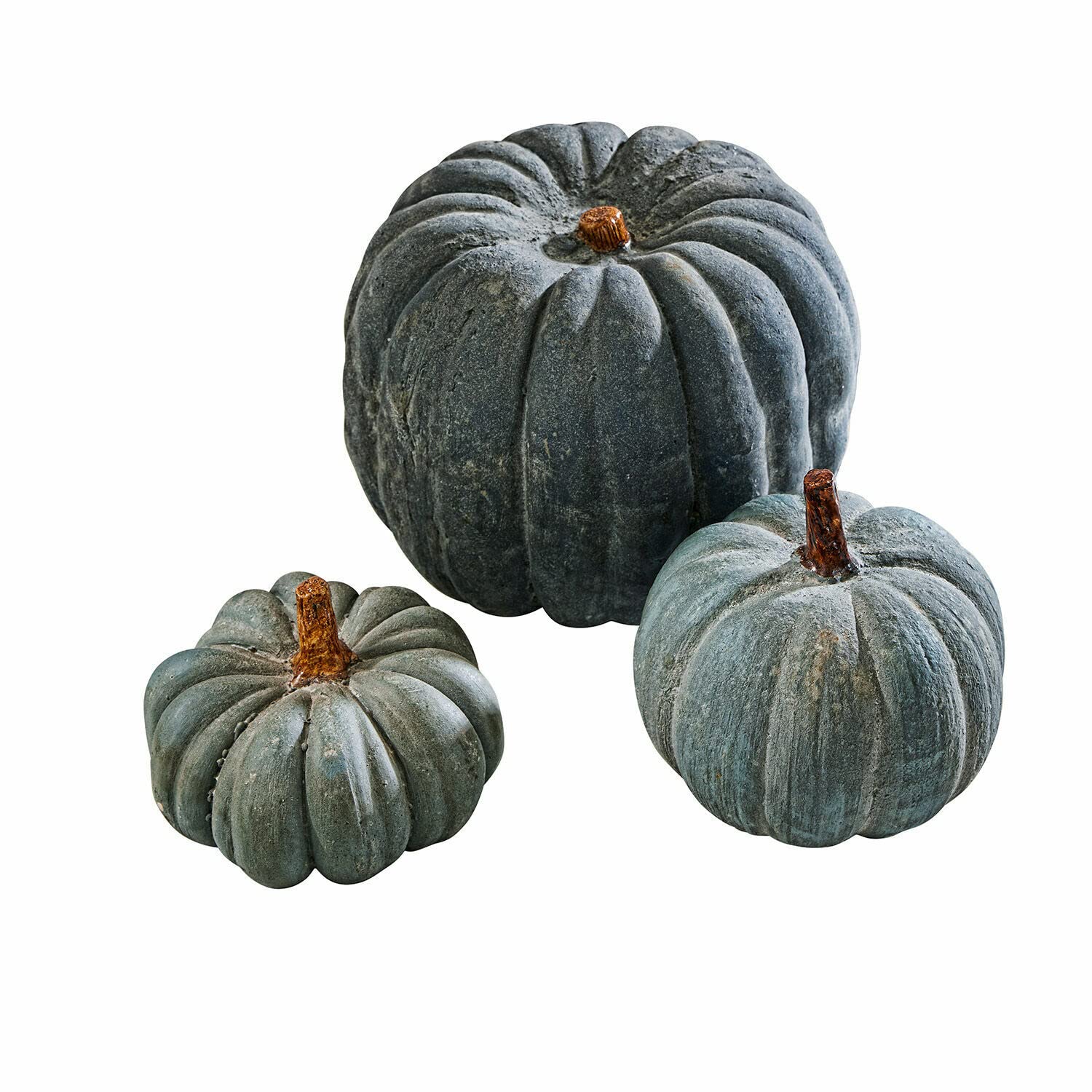 Loberon Kürbis 3er Set Pumpkin, Verschiedene Größen, naturnahes Design, schönes Antik-Finish, Dekoration, Dekoobjekt, Halloween, Polyresin, blau