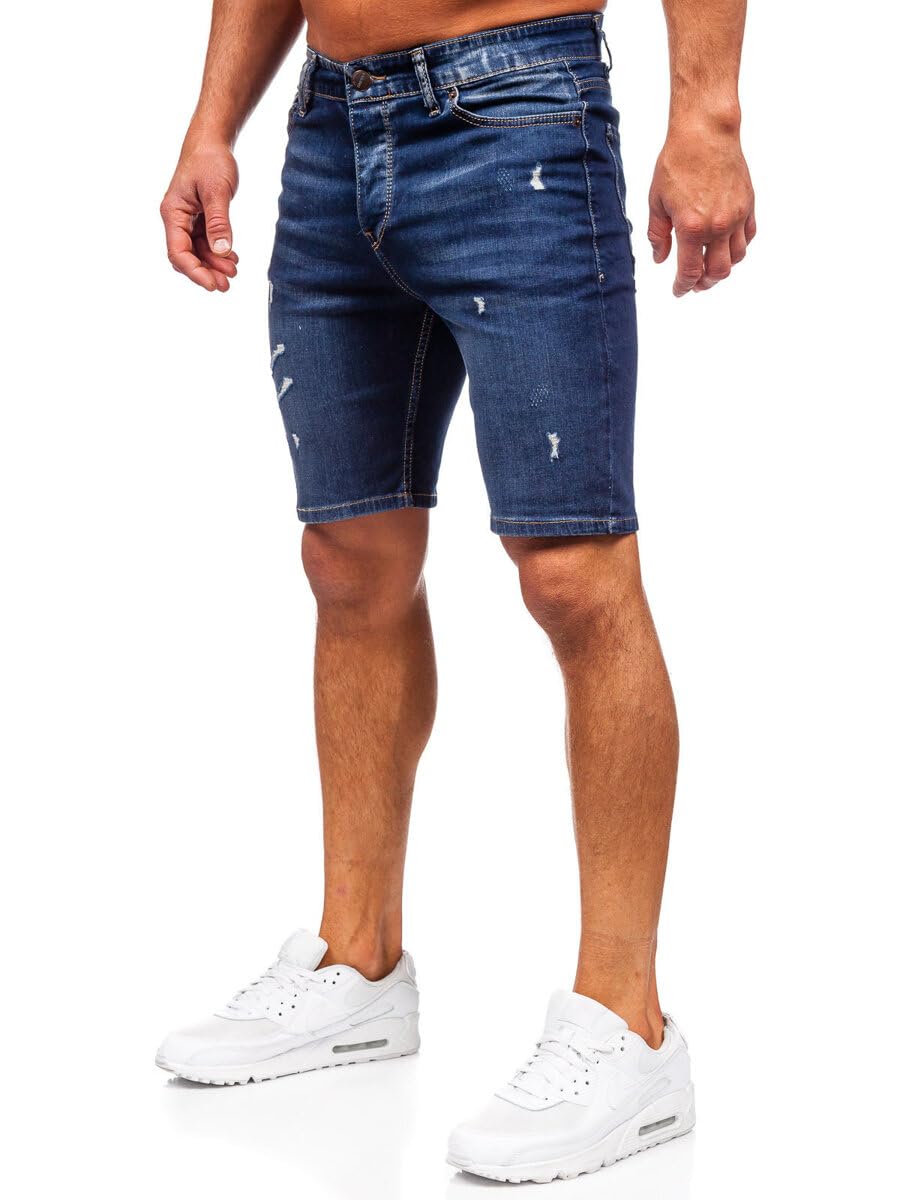 BOLF Herren Jeans Shorts Kurze Jeanshose Stretch Denim Bermudas Kurze Hose Cargo Cargoshorts Used Look Baumwolle Sommer Freizeithose Slim Fit 0438 Dunkelblau S [7G7]