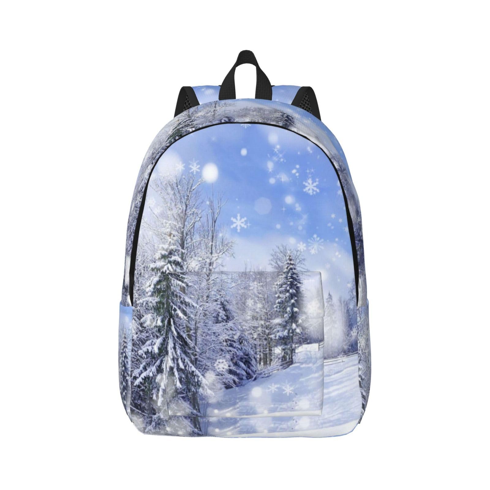 Unisex Winter Landschaft Druck Segeltuch Rucksack Niedlich Reise Sport Tägliche Ästhetische Rucksack, Schwarz , S