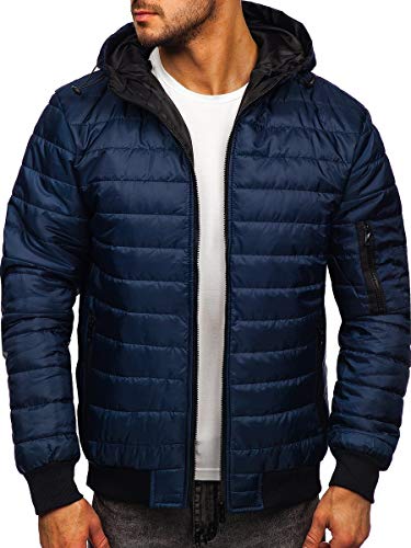 BOLF Herren Bomberjacke Übergangsjacke mit Kapuze Steppjacke Blouson College Baseball Jacke Freizeitjacke Sportjacke Daunenjacke Basic Classic Street Style J.STYLE MY13 Dunkelblau M [4D4]