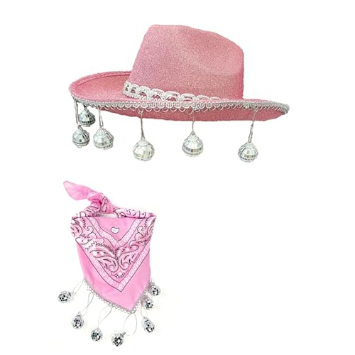 HDKEAN Western-Cowgirl-Kostüm, Cowboyhut mit Cowboy-Bandana-Set, 2-teilig, Halloween, Cosplay, Kostüm, Zubehör, Geschenke, Cowboyhut mit Cowboy-Bandana