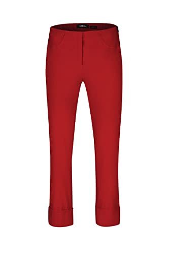 Robell Style BELLA09 – Bequeme, stretchige 7/8 Damenhose, Gerade geschnittenes Bein mit Aufschlag und Gesässtaschen Farbe Rot Größe 42