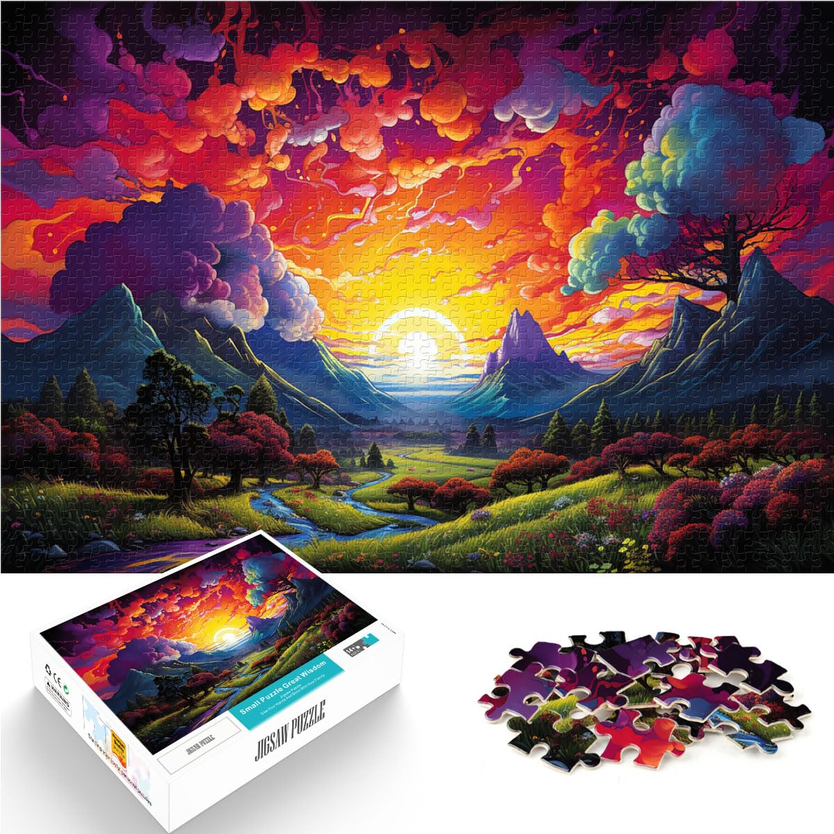 Puzzles Fantasievolle Bunte Landschaften, 1000 Teile, Holzpuzzle, jedes Teil ist einzigartig – anspruchsvolles, unterhaltsames Familienspiel, 1000 Teile (50 x 75 cm)