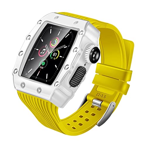 KANUZ Modifikationsarmband für Apple Watch Mod Kit 45, 44 mm, 40 mm, 41 mm, Stoßfänger, Luxus-Hülle, Gummiband, iWatch Serie 7, SE, 6, 5, 4, 3, Set (Farbe: Weiß Gelb, Größe: 40 mm)