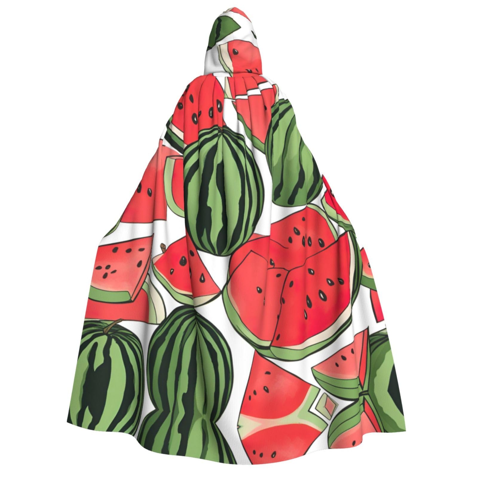 WURTON Roter Wassermelonen-Druck, Unisex, Kapuzenumhang, Kostüm, Damen und Herren, Vampir, Halloween, Cosplay, Karneval, Mottoparty