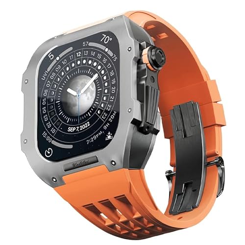 KANUZ Luxus-Uhrenarmband für Apple Watch 6/5/SE/4 Serie, Titangehäuse + Fluorkautschuk, Luxus-Uhrenarmband für iWatch 44 mm, Retrofit-Kit, Upgrade-Uhrenarmband und Gehäuse (Farbe: Orange 3, Größe: 44