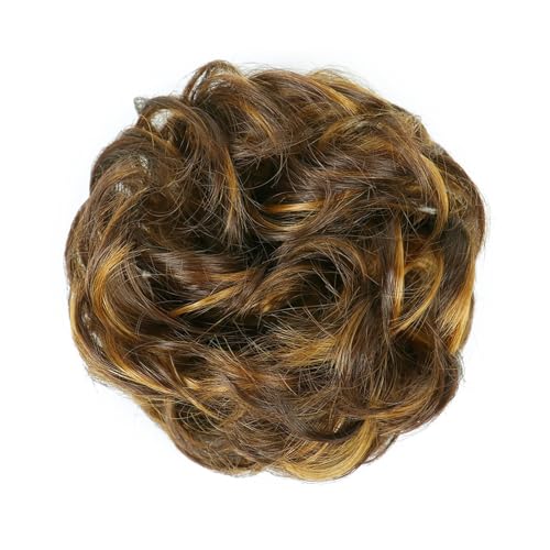 Haarteile Haarknoten Synthetischer Haarknoten, unordentlicher Chignon, Pferdeschwanz, Haarverlängerung, elastisches Gummiband, Haargummis for Frauen, blond, braun, gewellter Dutt Brötchen Haare(Q-4H27