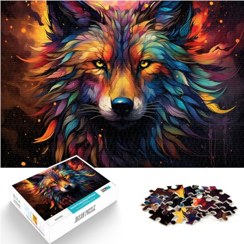 Puzzle für Fantasy-Farbmalerei, Wolf, 1000-teiliges Puzzle für Erwachsene, Holzpuzzle, interessantes Puzzle zur Stressreduzierung, 1000 Teile (50 x 75 cm)