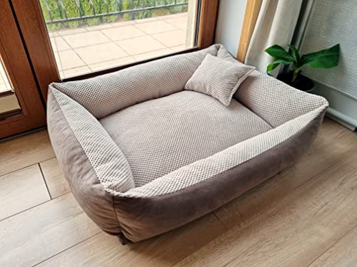 4L Textil TEO Hundebett modischen Textur Hundekorb Tierkissen Hundesofa Hundeliege Hundekissen Hundekörbchen Schlafplatz Haustierbett Waschbar Robust (80x60 cm, Beige)