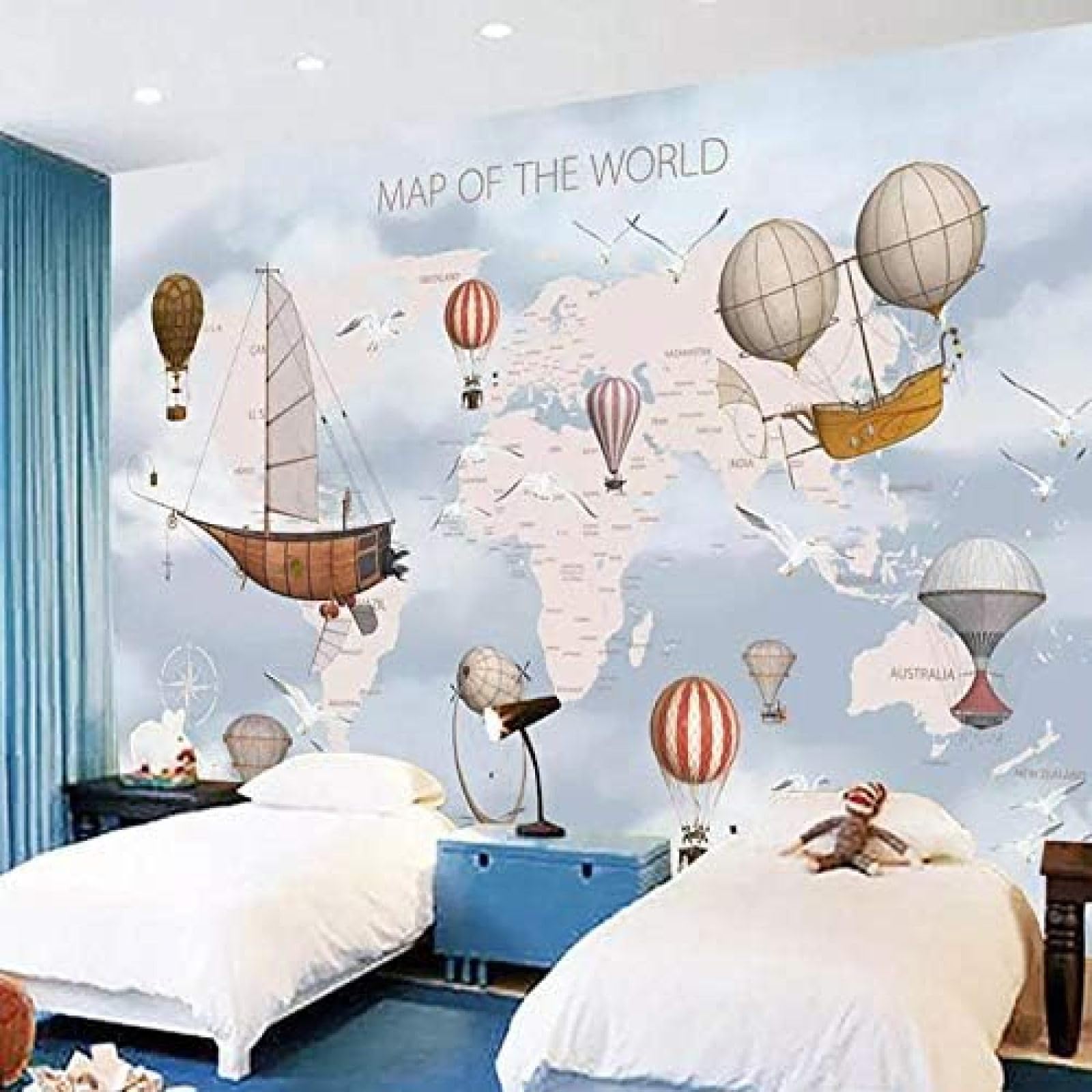 Cartoon Flugzeug Weltkarte Kinderzimmer 3D Tapeten Wanddekoration Fototapete Sofas Wohnzimmer Wandbild Schlafzimmer-400cm×280cm