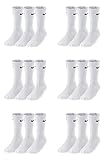 Nike 18 Paar Socken Herren Damen Sparset Tennissocken Sportsocken Laufsocken Paket Bundle SX4508 Weiß Schwarz Grau, Sockengröße:38-42, Farbe:weiß/weiß/weiß