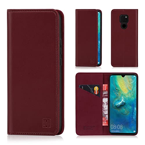 32nd Klassische Series - Lederhülle Case Cover für Huawei Mate 20, Echtleder Hülle Entwurf gemacht Mit Kartensteckplatz, Magnetisch und Standfuß - Burgunder