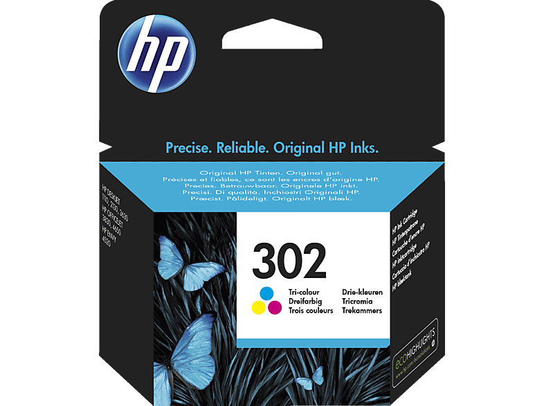 HP 302 Tintenpatrone Cyan/Magenta/Gelb (F6U65AE)