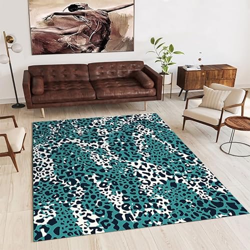 Teppich Grüner Leopard Print Großer Schmutzabweisender Polyester Teppich,Maschinenwaschbar Rutschfester Vintage-Teppich Wasserdichter Teppich Für Schlafzimmer Wohnzimmer Büro,200X300Cm