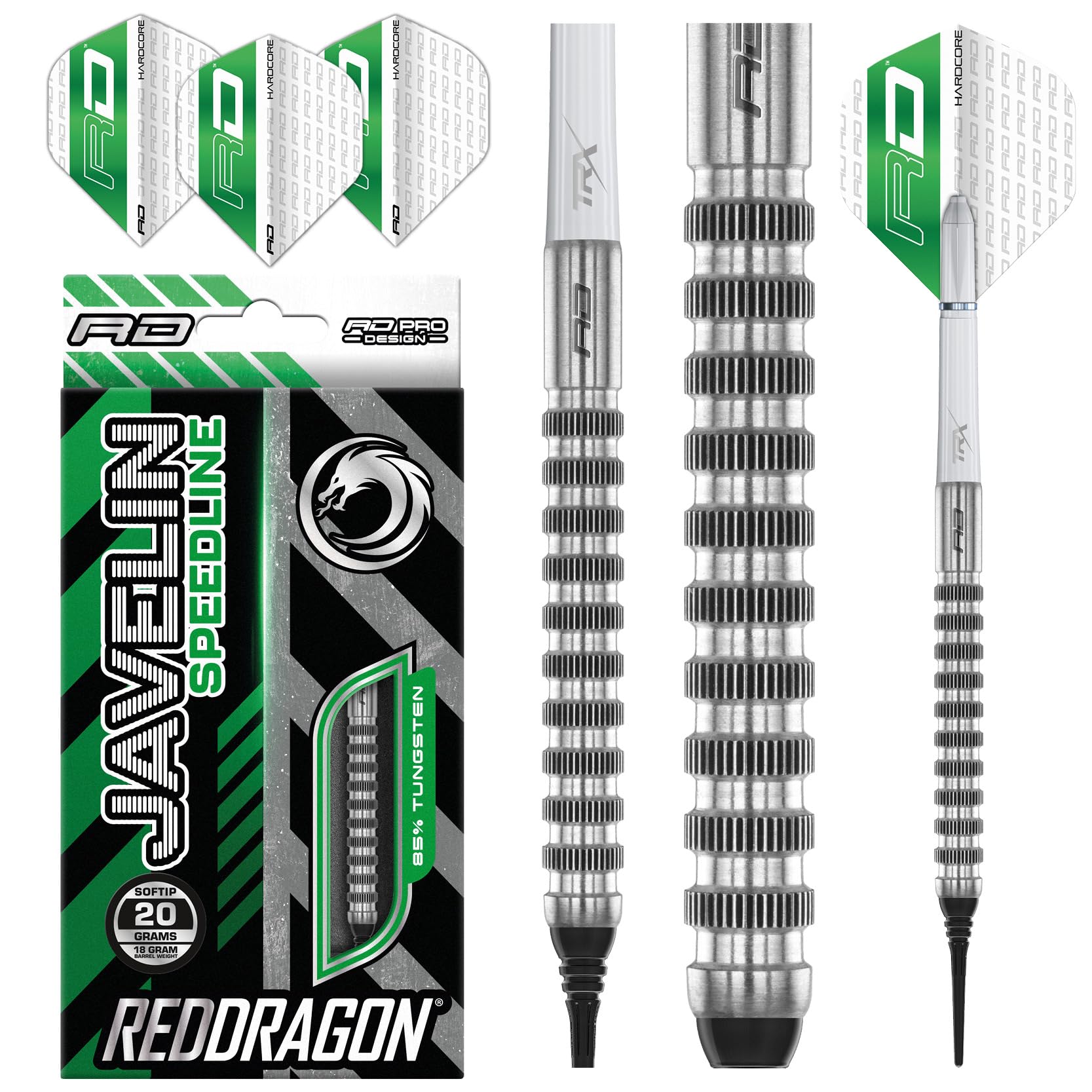 RED DRAGON Javelin Speedline 20 Gramm Softip Premium Wolfram Darts Set mit Flüge und Schäften