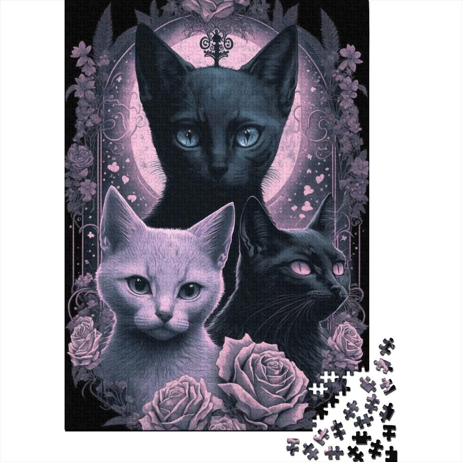 500 große Teile Puzzle für Erwachsene, Gothic-Katze, Holzpuzzle für Erwachsene und Teenager, für Familienspaß und Spieleabende (52 x 37 cm)