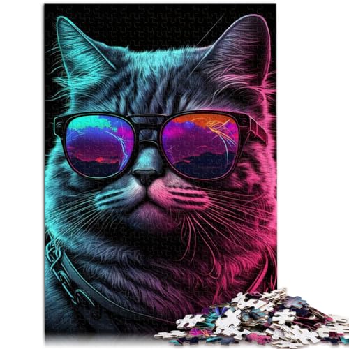 Puzzle-Geschenk Neon Nights Cat für Erwachsene, 1000-teiliges Puzzle, Holzpuzzle, Spaß für Aktivitäten zu Hause, Geburtstagsgeschenk, Reisegeschenke, 1000 Teile (50 x 75 cm)